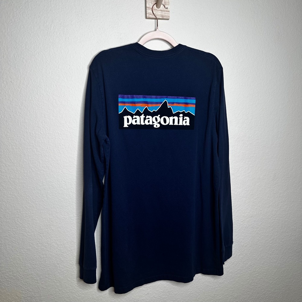 Patagonia Responsibili-Tee Mens XL Navy Blue Long Sleeve Logo Graphic T-Shirt - Picture 4 of 7